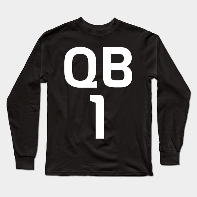 QB 1 Football Quarterback Long Sleeve T-Shirt by Red Roof Designs